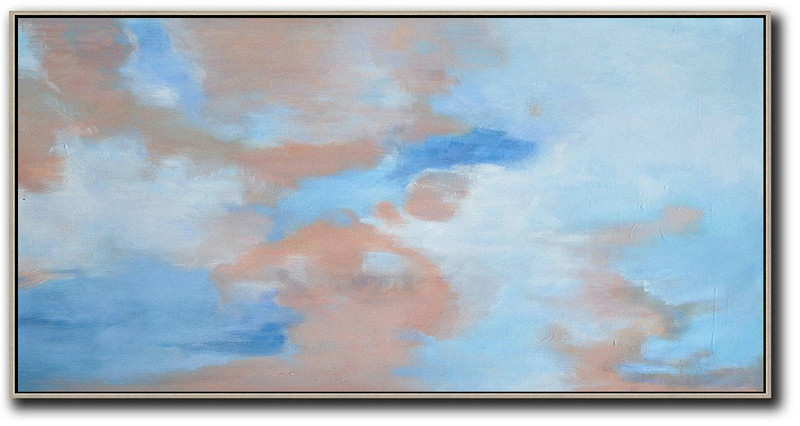 Extra Large Abstract Painting On Canvas,Panoramic Abstract Landscape Painting,Contemporary Art Canvas Painting Pink,Blue,White